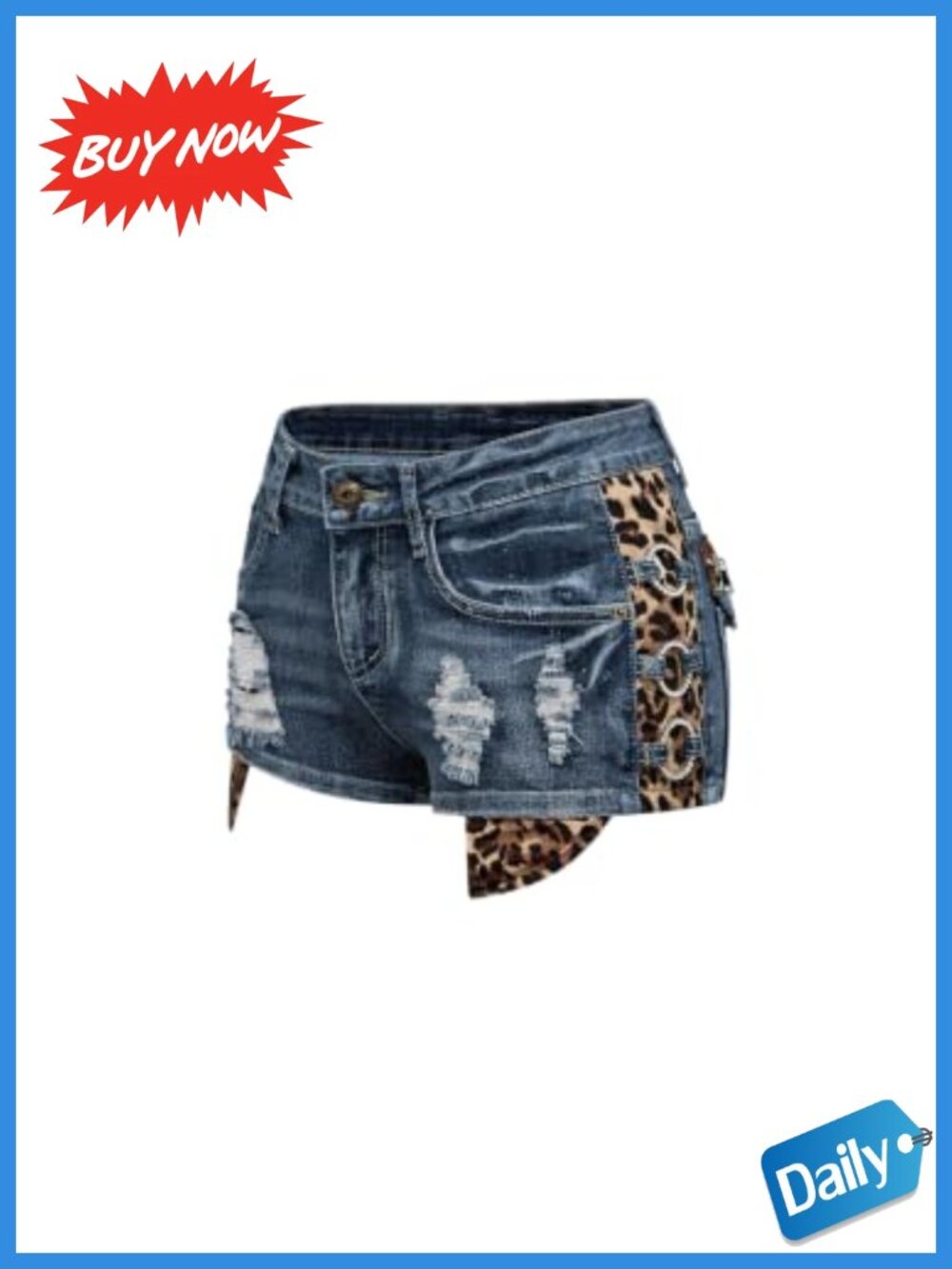 Y2K Cheetah Leopard Denim Mini Shorts Distressed Ripped Low Rise